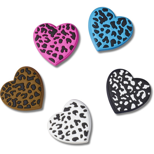 Jibbitz Leopard Animal Print Heart 5 Pack