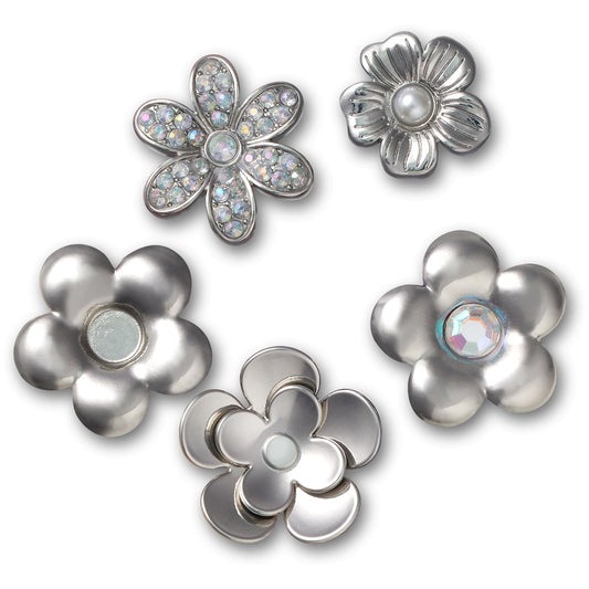 Jibbitz Monochrome Silver Flowers 5 Pack