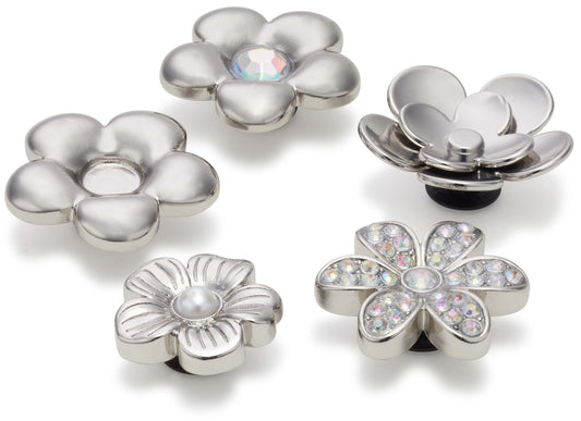 Jibbitz Monochrome Silver Flowers 5 Pack